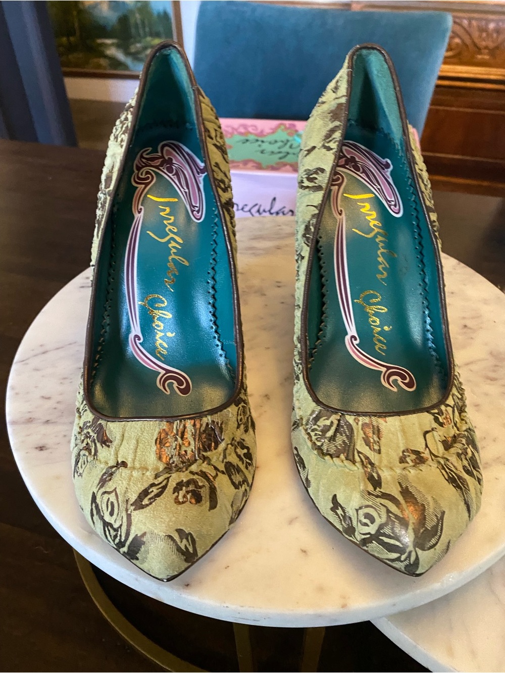 Irregular Choice Y2K Green Floral Pointed-Toe Pumps